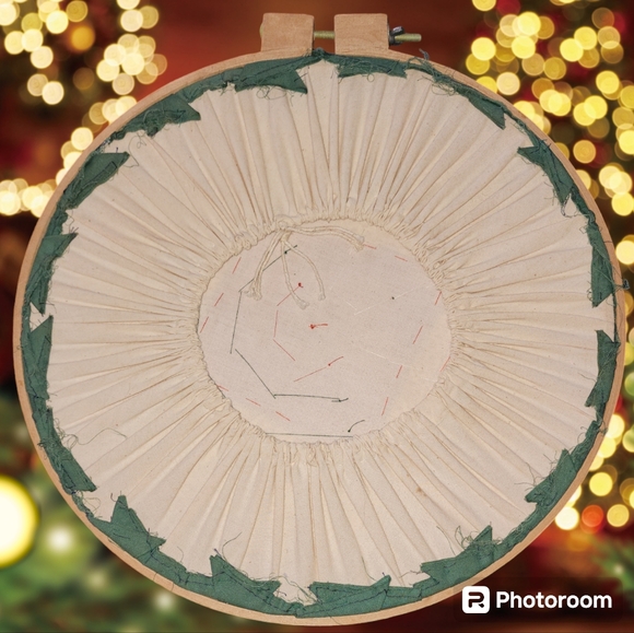 Vintage Handmade Christmas Star Quilt Square Large Wall Hanging Hoop Decor 14" - Picture 4 of 4